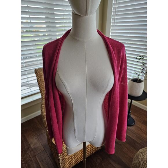 Eileen Fisher 100% Linen Drape Front Open Cardigan Sweater Women's Size L Pink - Picture 3 of 9